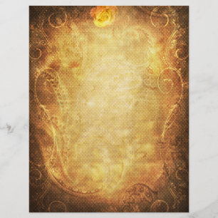 Gold Scrolls Frame Yellow Rose Scrapbook Paper