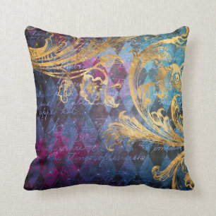 Gold Scrollwork on Purple and Blue Cushion