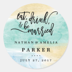 Gold Sea Green Blue Watercolor Wedding Sticker