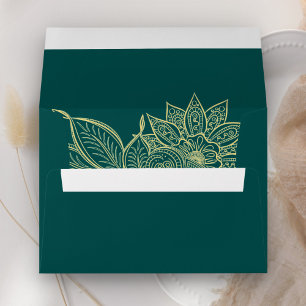 Gold Sea Green Mehendi Henna Indian Wedding Envelope