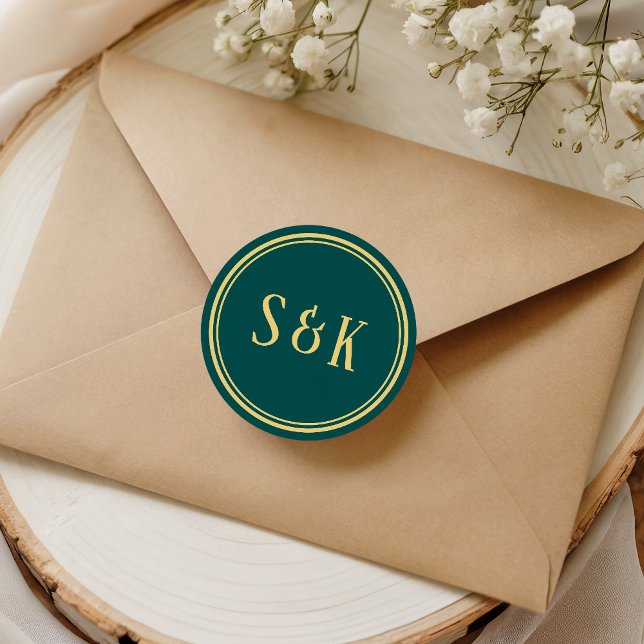 Gold Sea Green Monogram Envelope Seal (Creator Uploaded)