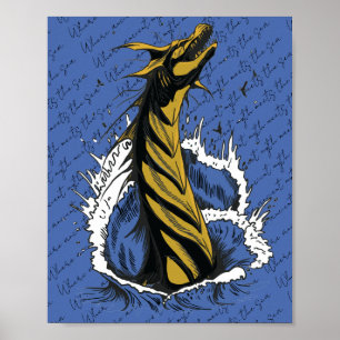Gold Sea Monster Serpent Ocean Waves Poster