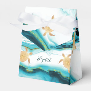 Gold Sea Turtles Coastal Custom Birthday Add Name Favour Box