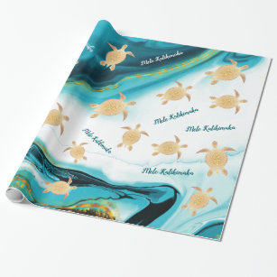 Gold Sea Turtles Ink Turquoise   Mele Kalikimaka  Wrapping Paper