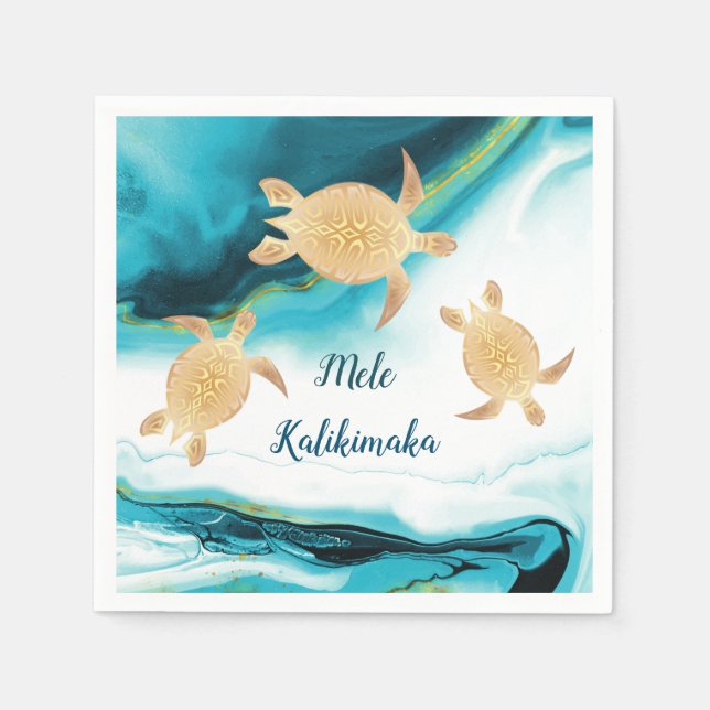 Gold Sea Turtles | Mele Kalikimaka | Christmas  Napkin (Front)