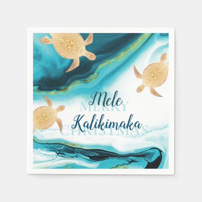 Gold Sea Turtles | Mele Kalikimaka | Christmas Napkin (Front)