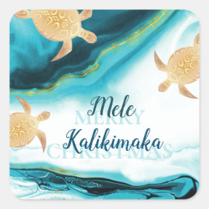Gold Sea Turtles   Mele Kalikimaka   Christmas Square Sticker