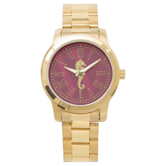 Gold Seahorse Monogram Personalise Watch (Front)