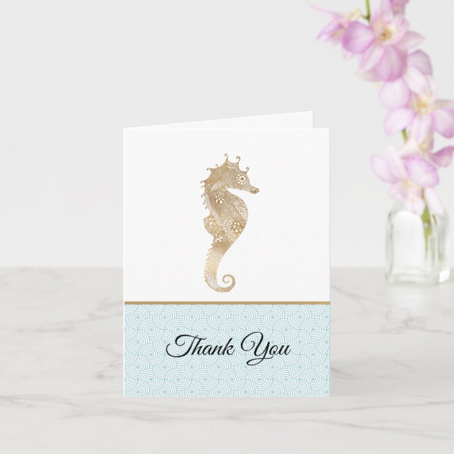 Gold Seahorse Wedding Thank You Card (Orchid)