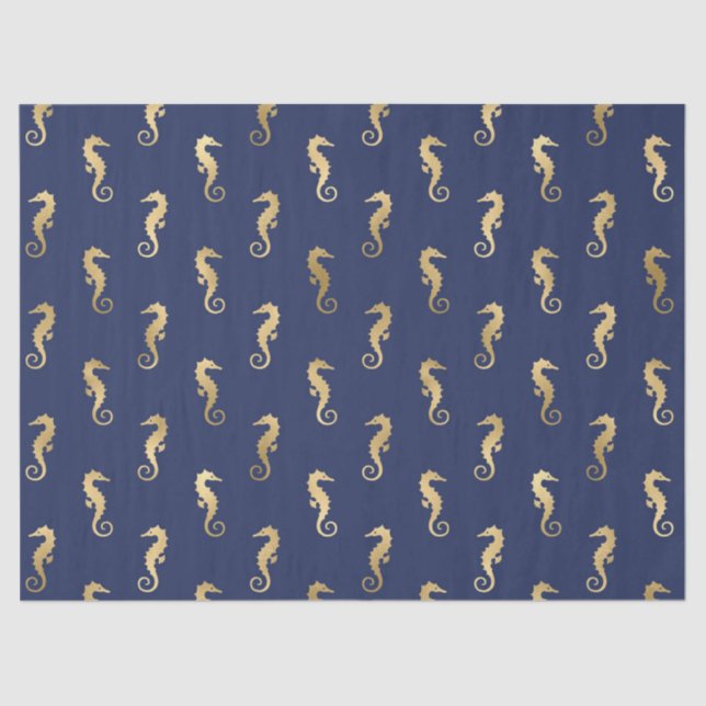 Gold Seahorses on Dark Blue/Purple Decoupage Tissue Paper (Front)