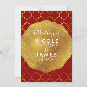 Gold Seal Foil Fiery Red Indian Moroccan Wedding Invitation