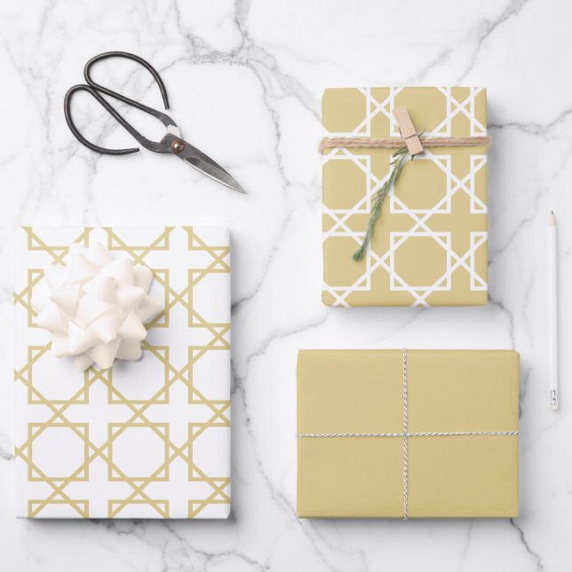 Gold Seamless Geometric Pattern Wrapping Paper Sheet (Front)