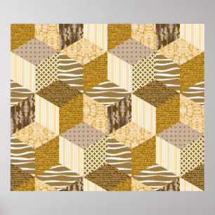 Gold seamless patchwork pattern. vintage illustrat poster