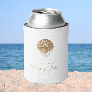 Gold Seashell Custom Coastal Wedding Favor Can Cooler