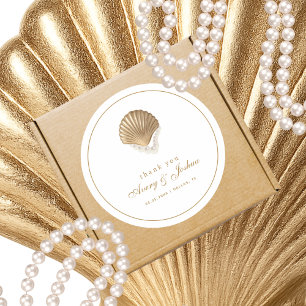 Gold Seashell Custom Coastal Wedding Favor Classic Round Sticker