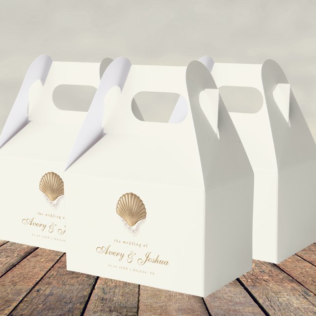 Gold Seashell Custom Destination Coastal Wedding Favour Box (Creator Uploaded)