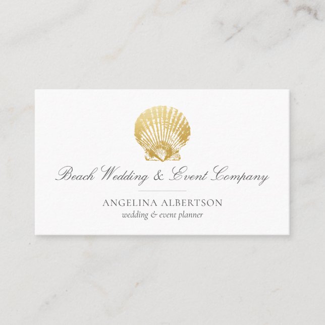 Gold Seashell Elegant Business Card (Front)