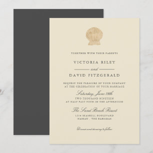 Gold Seashell Elegant Ocean Beach wedding Invitation