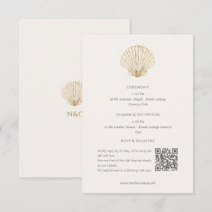 Gold Seashell information Qr Code Details Wedding Enclosure Card