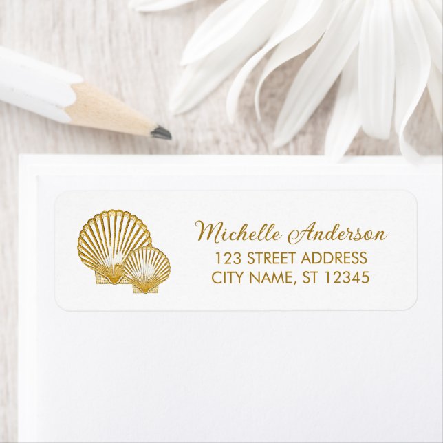 Gold Seashell Scallop Nautical Return Address      (Insitu)