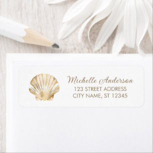 Gold Seashell Scallop Nautical Return Address     