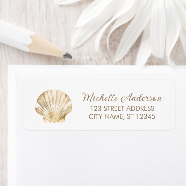 Gold Seashell Scallop Nautical Return Address      (Insitu)