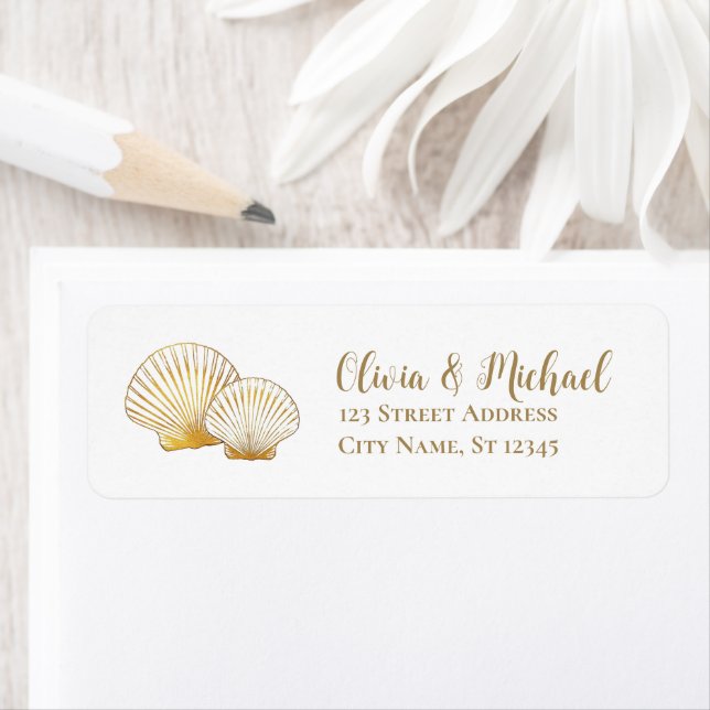Gold Seashell Scallop Wedding Return Address  (Insitu)