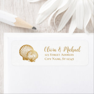 Gold Seashell Scallop Wedding Return Address 