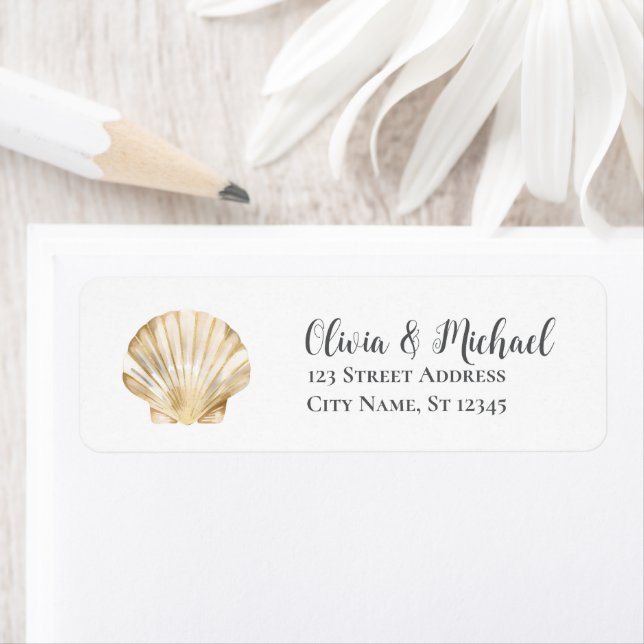 Gold Seashell Scallop Wedding Return Address  (Insitu)