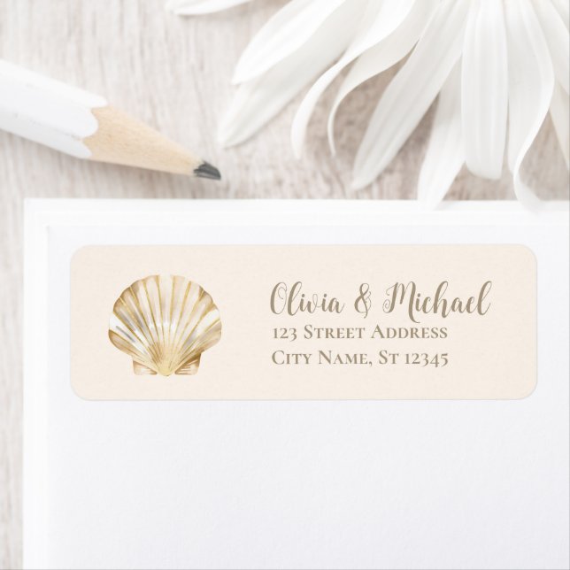 Gold Seashell Scallop Wedding Return Address  (Insitu)