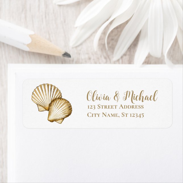 Gold Seashell Scallop Wedding Return Address  (Insitu)