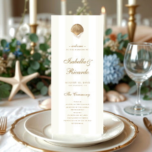 Gold Seashell Stripes Coastal Destination Wedding Programme