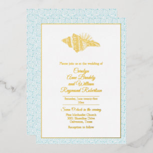 Gold Seashell with Aqua Frame Wedding