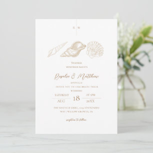 Gold Seashells Elegant Minimalist Wedding Invitation