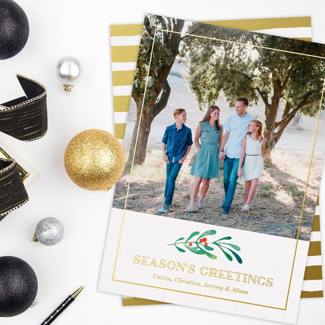  Gold Season’s Greetings Photo Foil Holiday Card (Creator Uploaded)