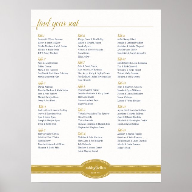 Gold Seating Chart, Caroline Wedding Collection Poster (Front)