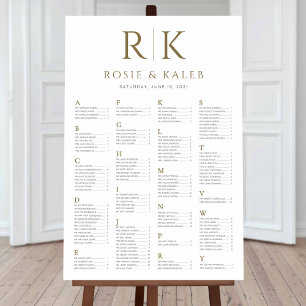 Gold Seating Chart with Bride & Groom Initials