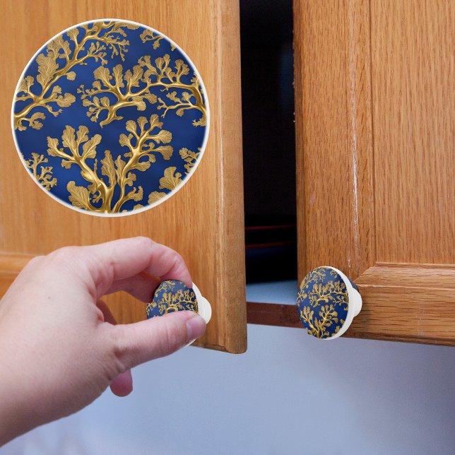 Gold Seaweed on Blue Ceramic Knob (Creator Uploaded)