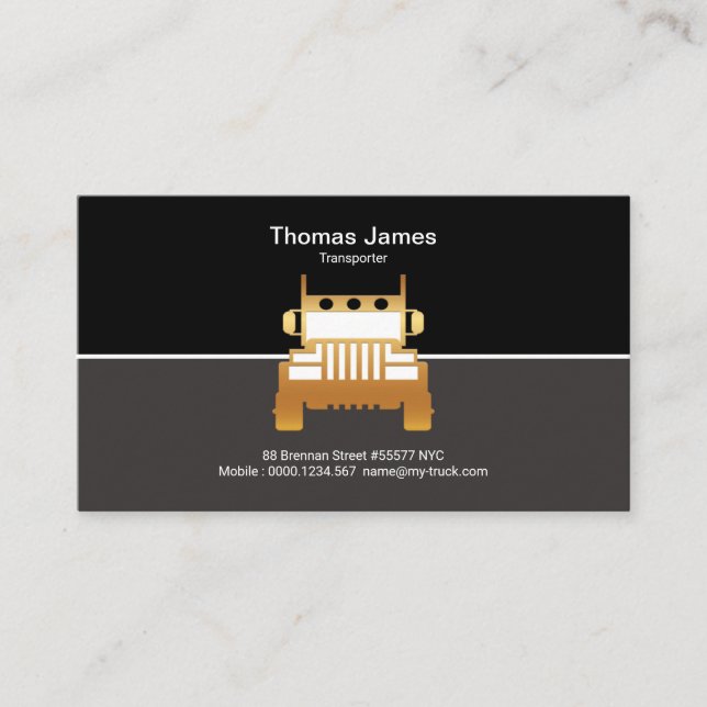 Gold Semi Truck Dual Tone Colours Trucker Business Card (Front)