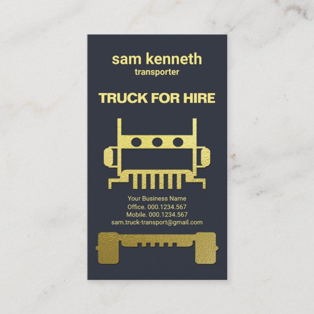 Gold Semi Truck Exquisite Blue Trucker Business Card (Front)