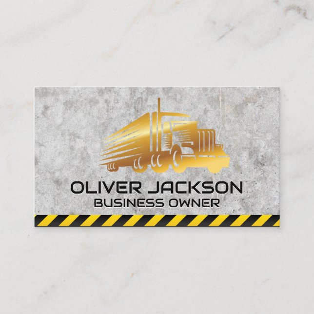 Gold Semi Truck Logo | Construction | Concrete Business Card (Front)