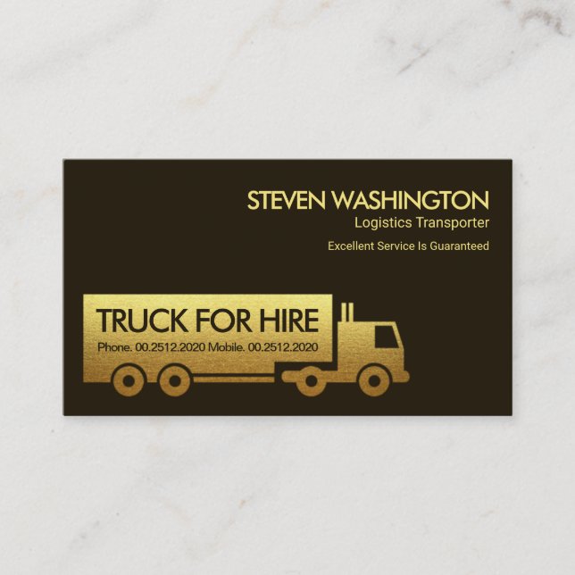Gold Semi Truck Placard Logistics Transport Business Card (Front)