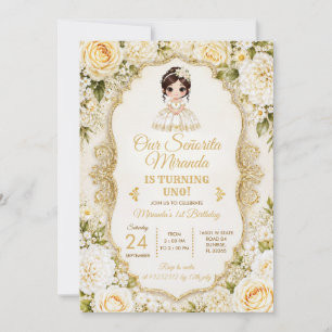 Gold Señorita First Birthday Mexican Dress Party Invitation