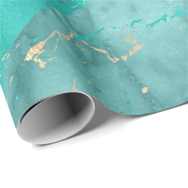 Gold Sepia Aqua Marble Sone Metallic Strokes Wrapping Paper (Roll Corner)