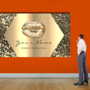 Gold Sepia Glitter Makeup Artist Kiss Lips Beauty Business Card