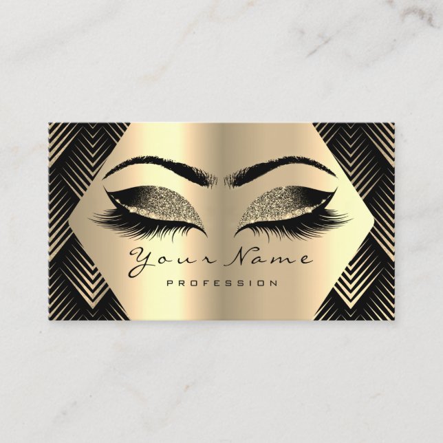 Gold Sepia Glitter Makeup Artist Lashes Black Blog Business Card (Front)