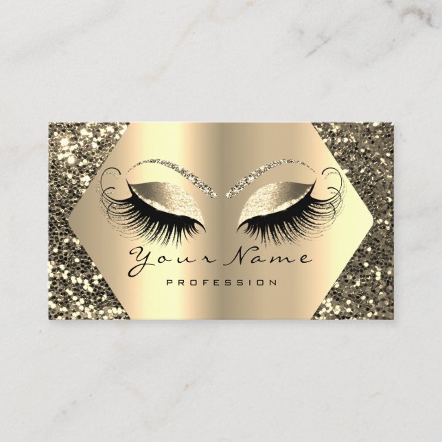 Gold Sepia Glitter Makeup Artist Lashes Brown VIP Business Card (Front)