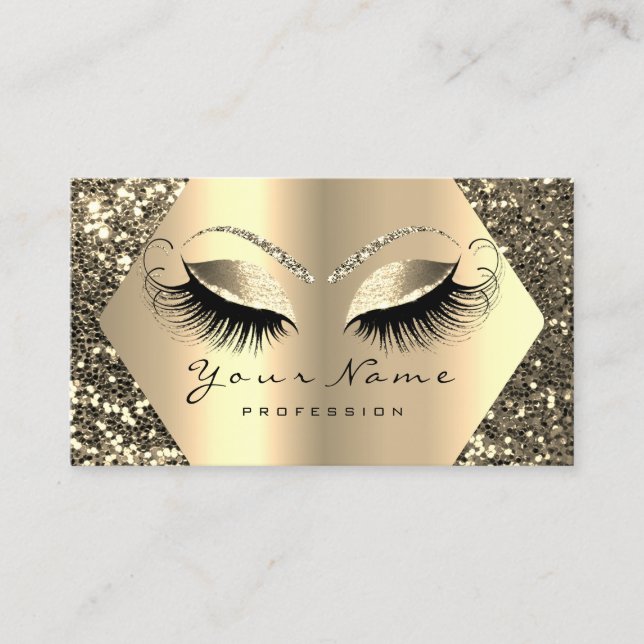 Gold Sepia Glitter Makeup Artist Lashes Browns VIP Business Card (Front)