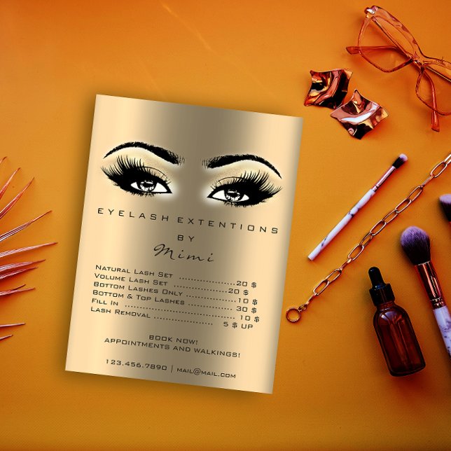 Gold Sepia Makeup Artist Waxing Lashes Price List Poster (Creator Uploaded)
