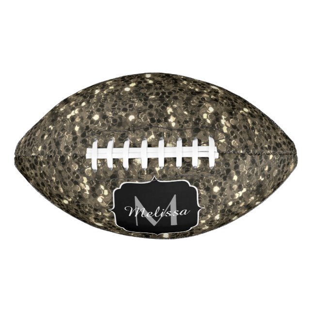 Gold sepia sparkles faux glitter Monogram American Football (Front)